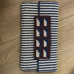Roberta Freymann Gala Beaded Clutch royal blue & white stripes.